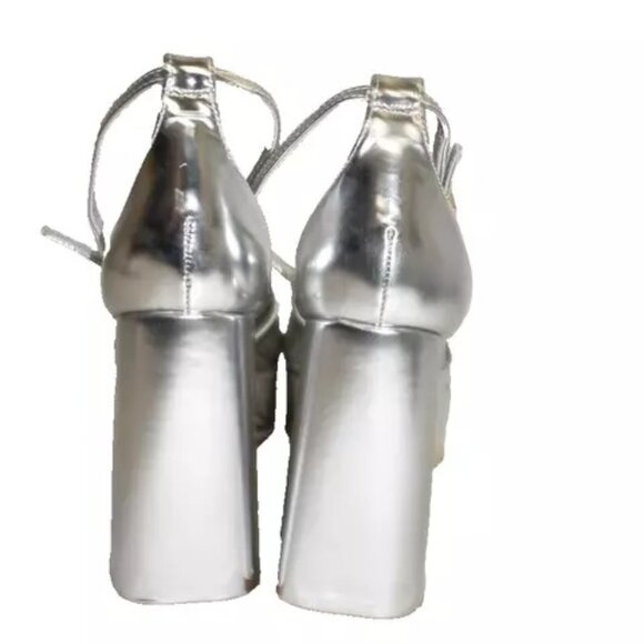 $350 Larroude Ari Strap Platform Heel SANDAL PUMP LEATHER SILVER 7.5 (DB29) - Picture 5 of 7